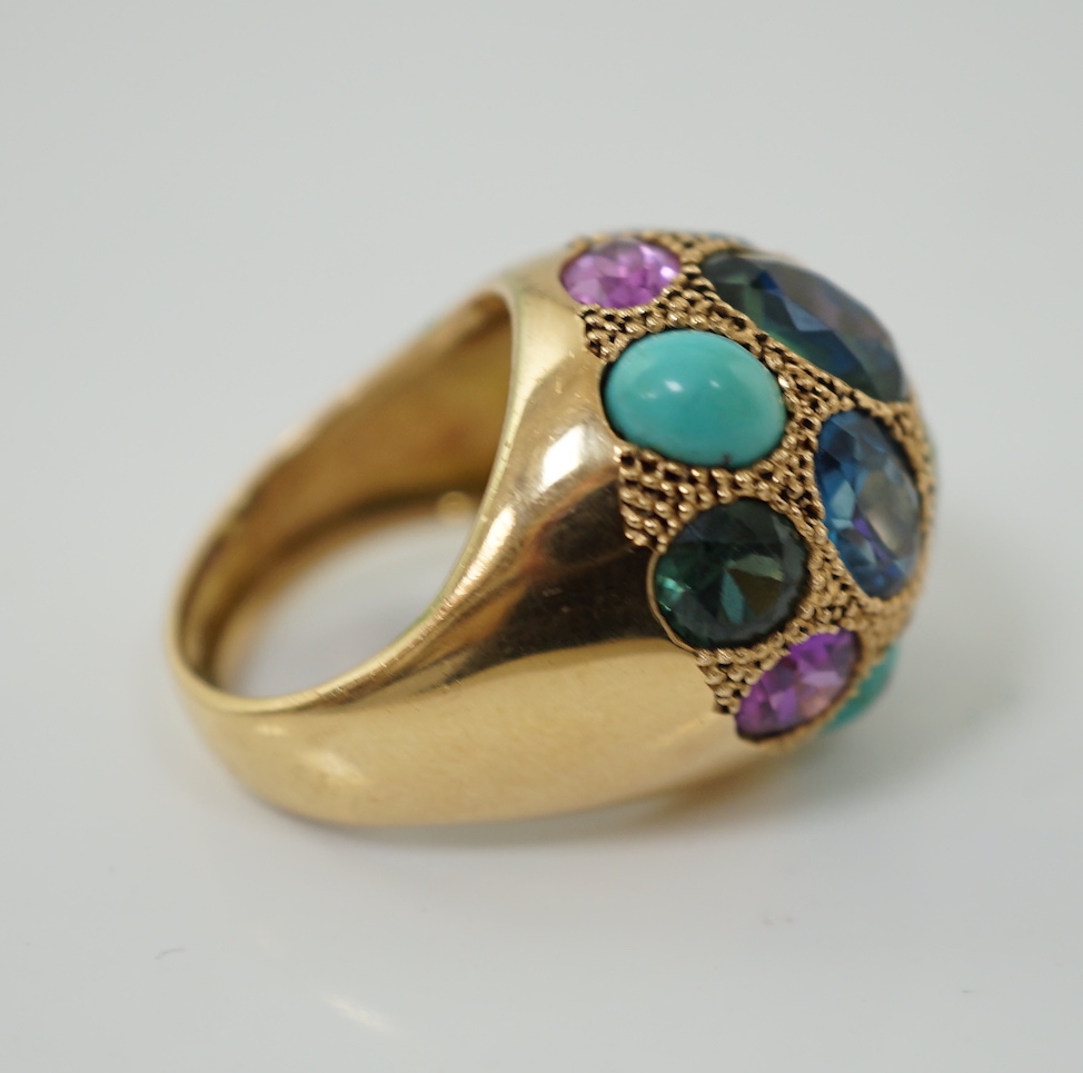 A 20th century Egyptian gold and multi gem set dress ring